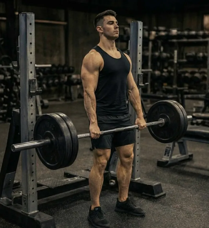 Man performing a barbell deadlift with proper coached form